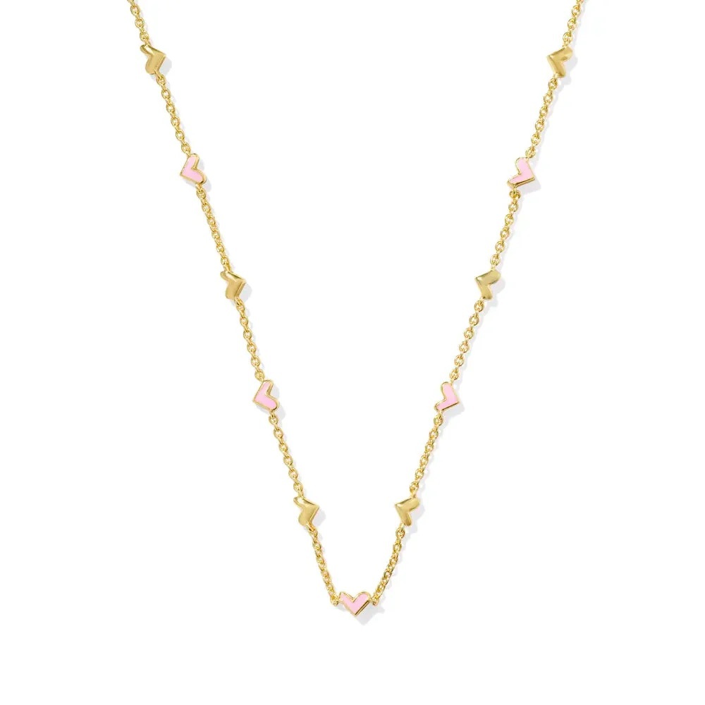 Kendra Scott Haven Heart Strand Necklace in Gold Pink Enamel